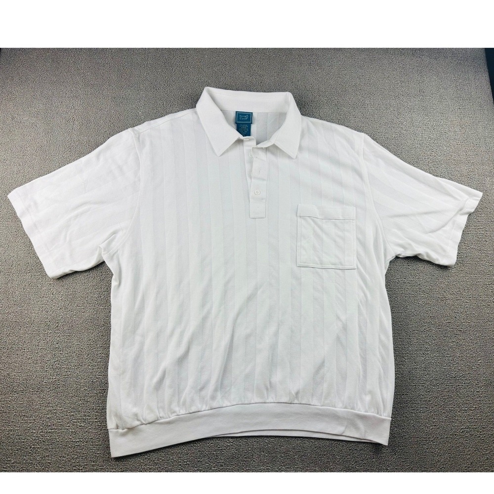 Vintage Tropi-Cool Polo Shirt Men 2XL RG White Striped Short Sleeve Chest Pocket
